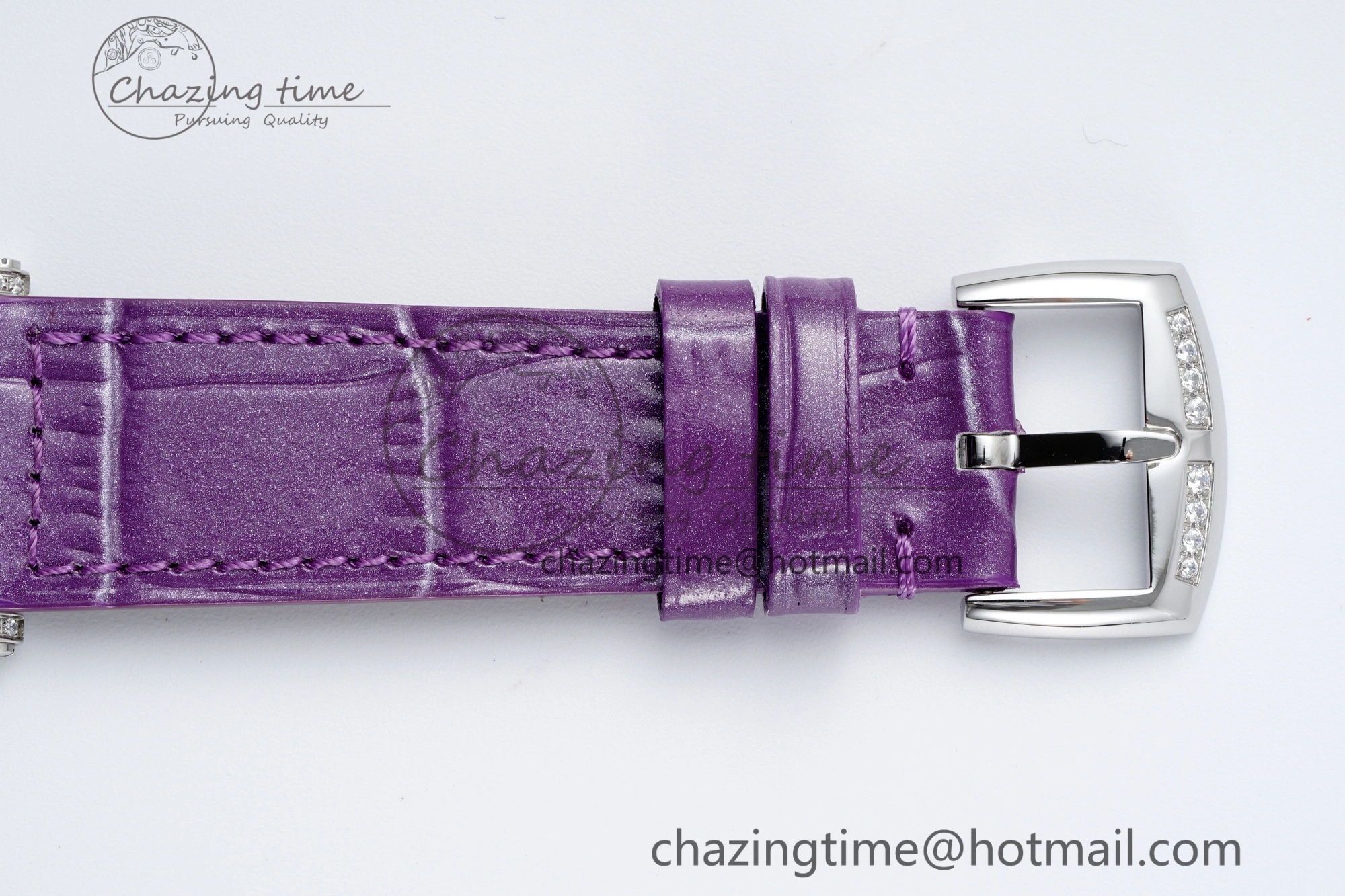 Long Island Ladies SS Diamonds Bezel APSF 1:1 Best Edition White Texured Dial on Purple Leather Strap Jap Quartz