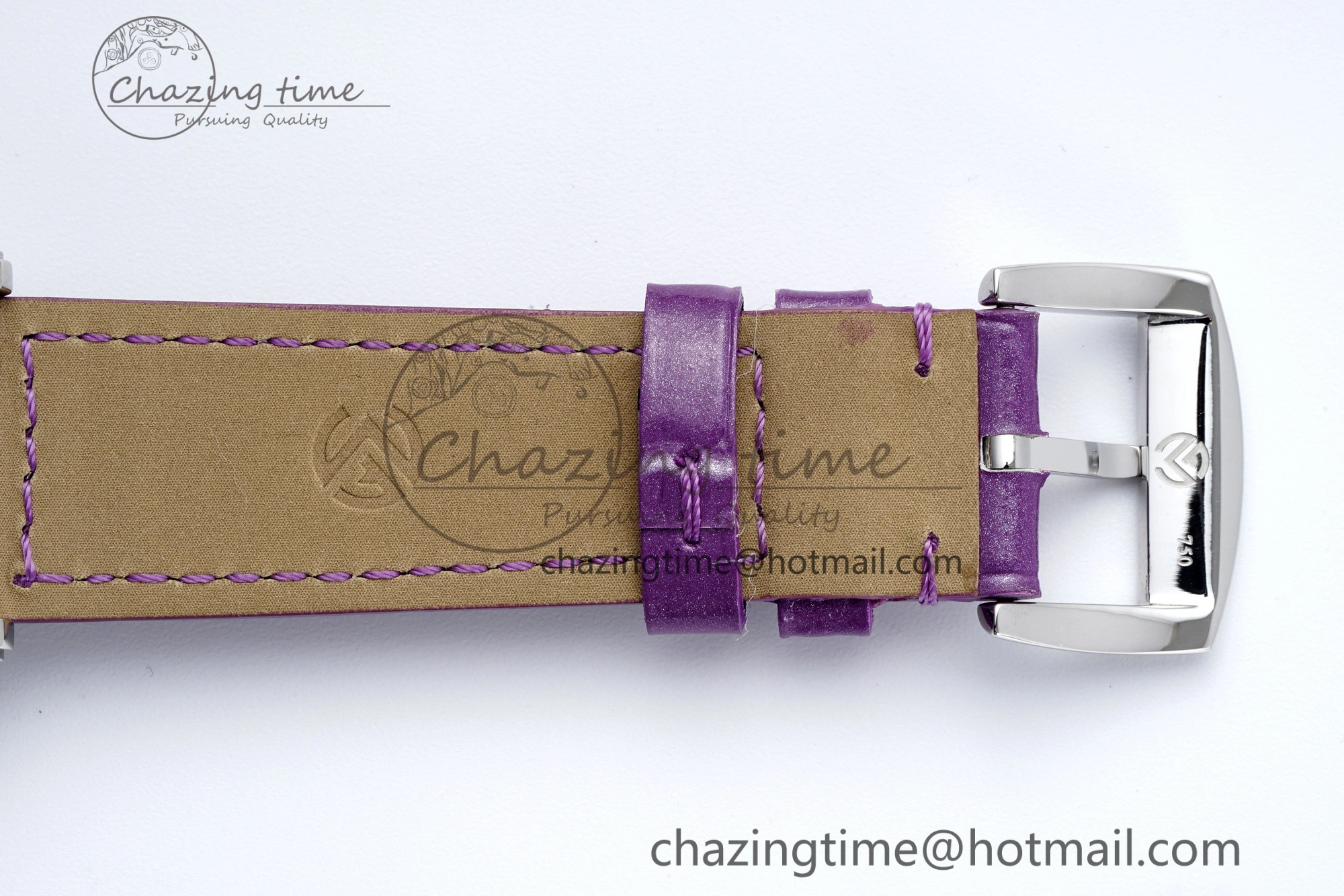 Long Island Ladies SS Diamonds Bezel APSF 1:1 Best Edition White Texured Dial on Purple Leather Strap Jap Quartz