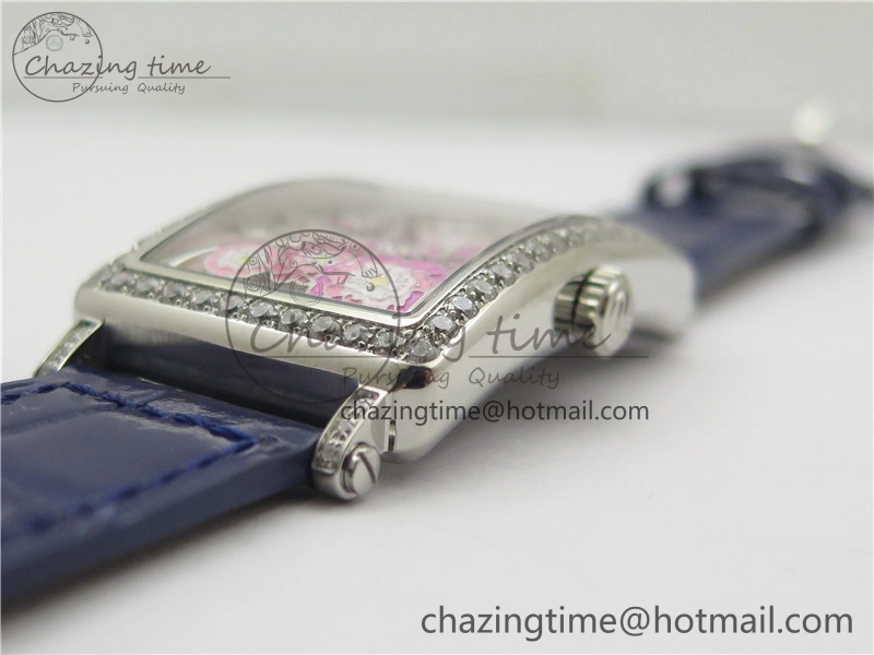 Long Island Ladies SS Diamonds Bezel ZF 1:1 Mother of Pearl Dial on Blue Leather Strap Swiss Ronda Quartz