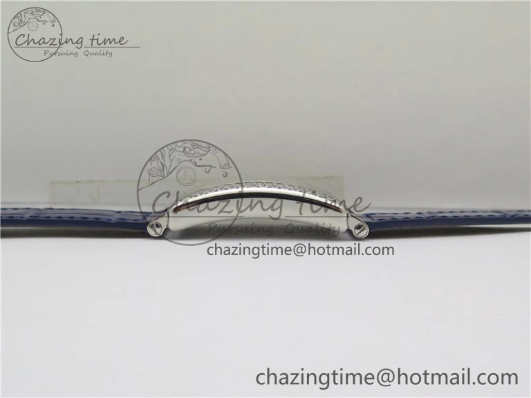 Long Island Ladies SS Diamonds Bezel ZF 1:1 Mother of Pearl Dial on Blue Leather Strap Swiss Ronda Quartz