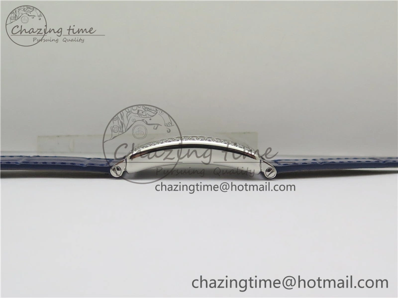 Long Island Ladies SS Diamonds Bezel ZF 1:1 Mother of Pearl Dial on Blue Leather Strap Swiss Ronda Quartz
