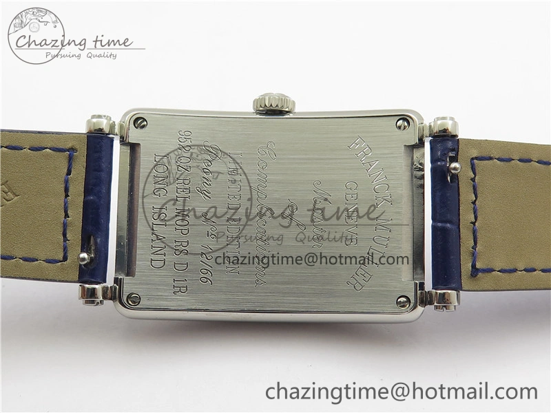 Long Island Ladies SS Diamonds Bezel ZF 1:1 Mother of Pearl Dial on Blue Leather Strap Swiss Ronda Quartz