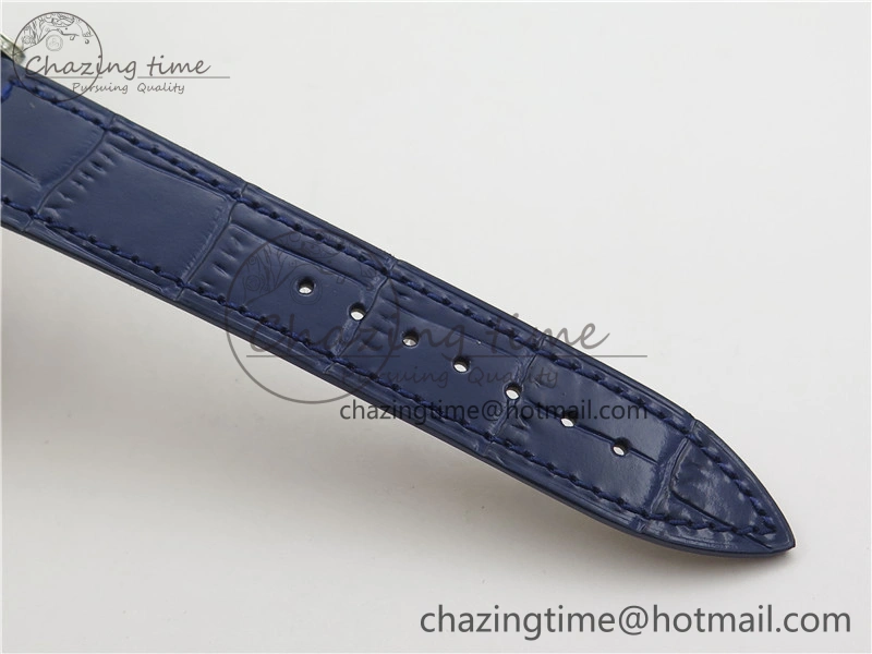Long Island Ladies SS Diamonds Bezel ZF 1:1 Mother of Pearl Dial on Blue Leather Strap Swiss Ronda Quartz