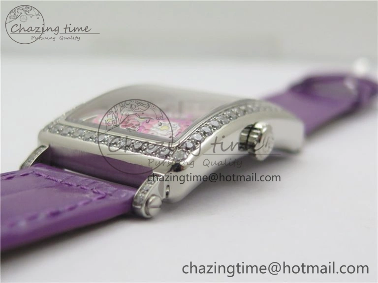Long Island Ladies SS Diamonds Bezel ZF 1:1 Mother of Pearl Dial on Purple Leather Strap Swiss Ronda Quartz