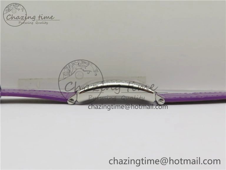 Long Island Ladies SS Diamonds Bezel ZF 1:1 Mother of Pearl Dial on Purple Leather Strap Swiss Ronda Quartz