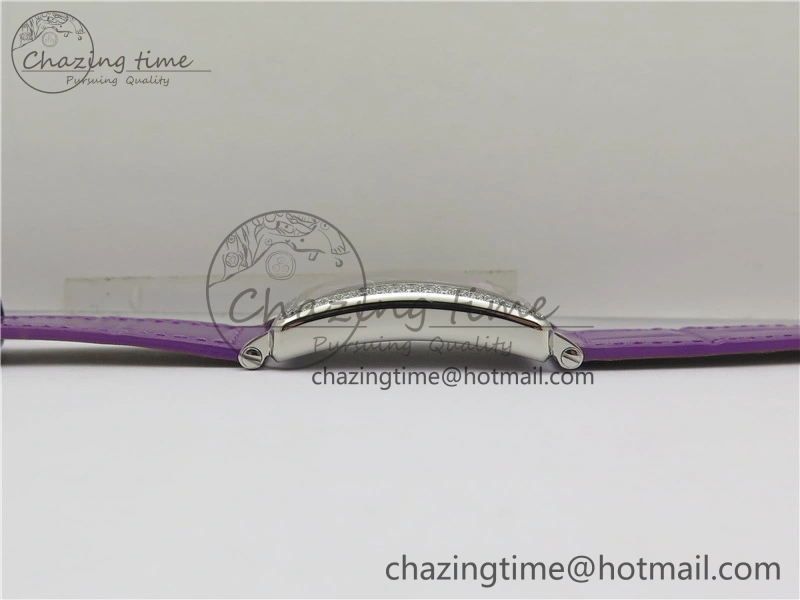 Long Island Ladies SS Diamonds Bezel ZF 1:1 Mother of Pearl Dial on Purple Leather Strap Swiss Ronda Quartz