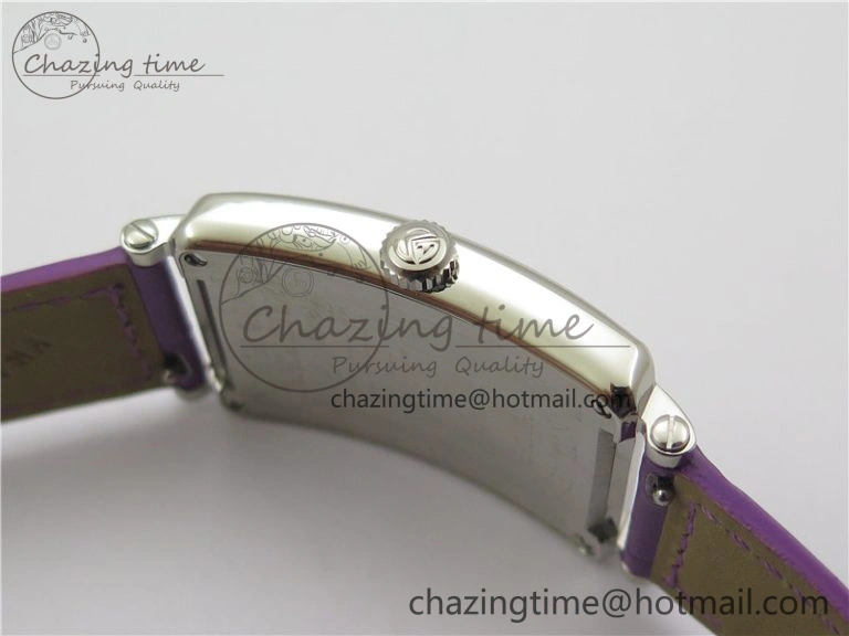 Long Island Ladies SS Diamonds Bezel ZF 1:1 Mother of Pearl Dial on Purple Leather Strap Swiss Ronda Quartz