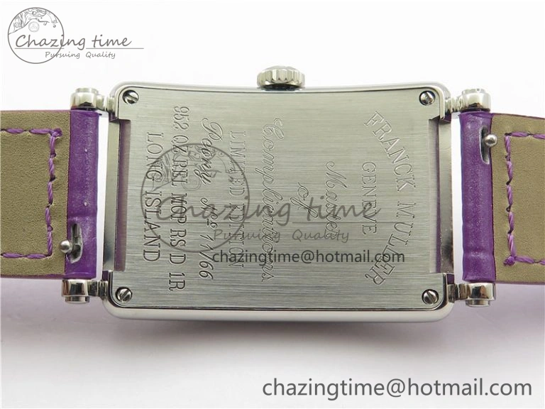 Long Island Ladies SS Diamonds Bezel ZF 1:1 Mother of Pearl Dial on Purple Leather Strap Swiss Ronda Quartz
