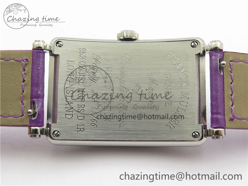 Long Island Ladies SS Diamonds Bezel ZF 1:1 Mother of Pearl Dial on Purple Leather Strap Swiss Ronda Quartz