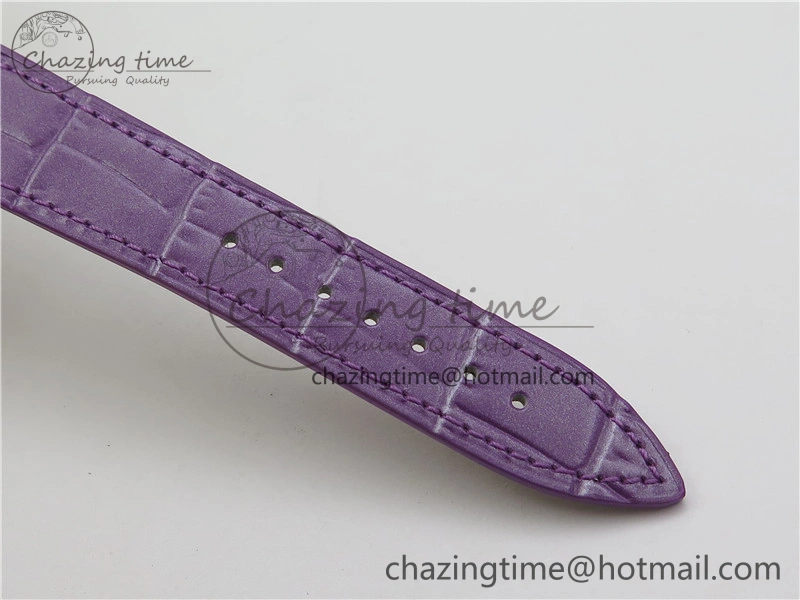 Long Island Ladies SS Diamonds Bezel ZF 1:1 Mother of Pearl Dial on Purple Leather Strap Swiss Ronda Quartz