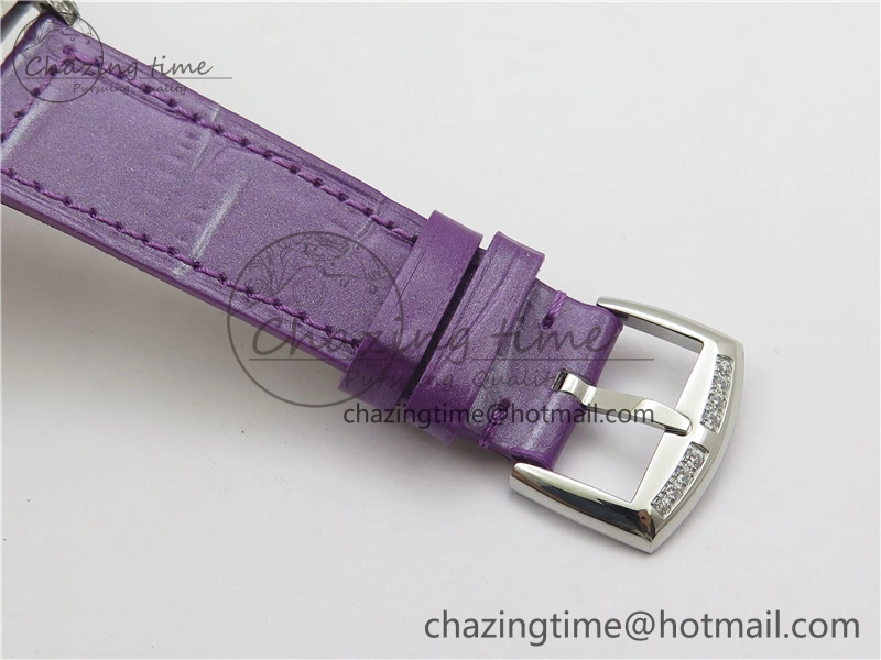 Long Island Ladies SS Diamonds Bezel ZF 1:1 Mother of Pearl Dial on Purple Leather Strap Swiss Ronda Quartz