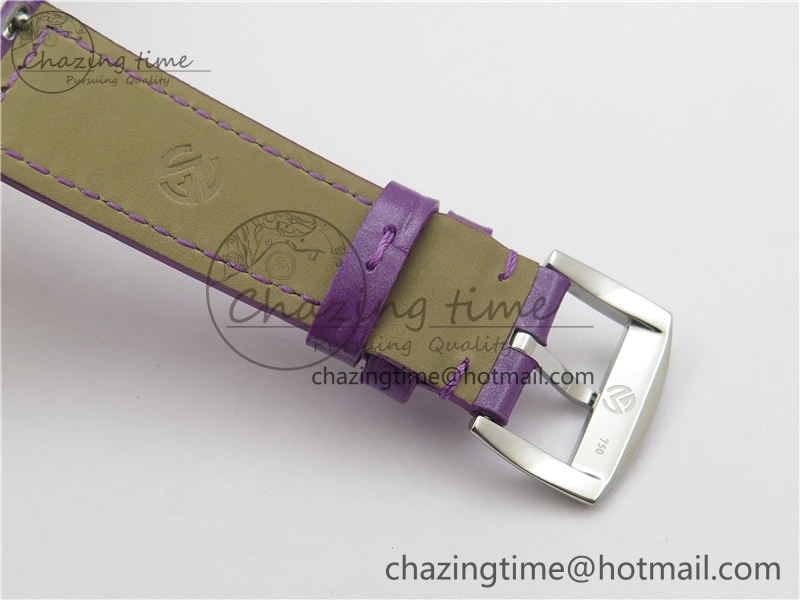 Long Island Ladies SS Diamonds Bezel ZF 1:1 Mother of Pearl Dial on Purple Leather Strap Swiss Ronda Quartz