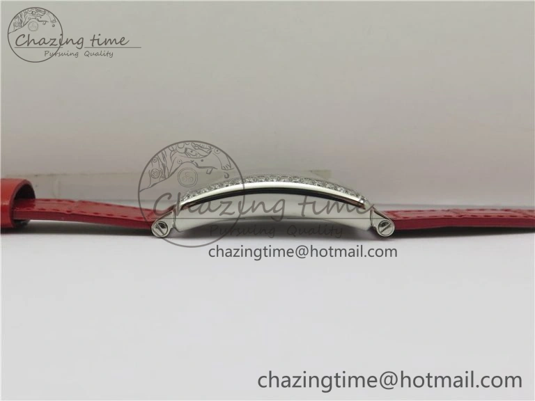 Long Island Ladies SS Diamonds Bezel ZF 1:1 Mother of Pearl Dial on Red Leather Strap Swiss Ronda Quartz