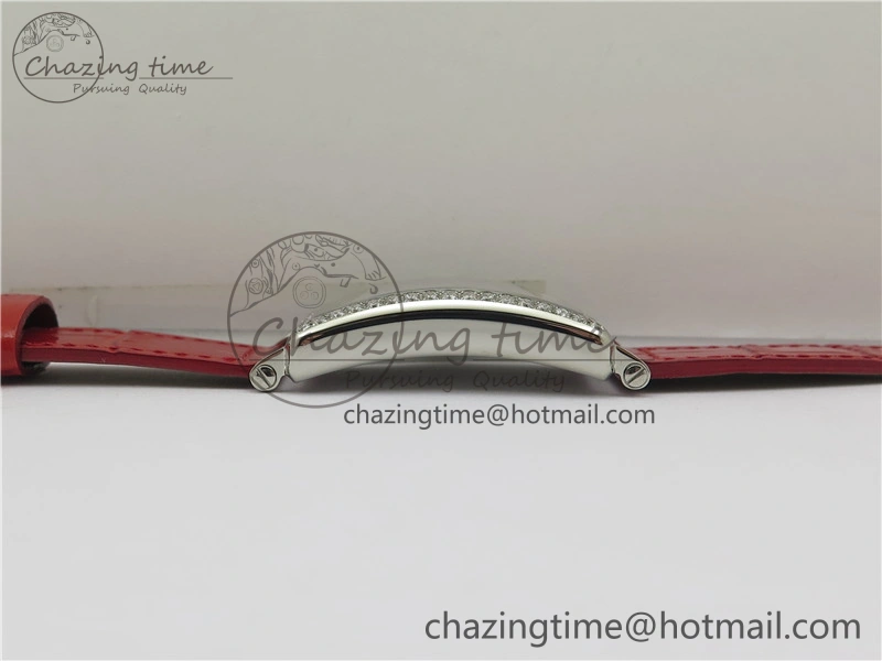 Long Island Ladies SS Diamonds Bezel ZF 1:1 Mother of Pearl Dial on Red Leather Strap Swiss Ronda Quartz