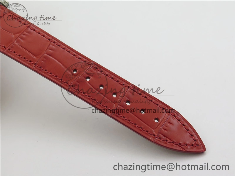 Long Island Ladies SS Diamonds Bezel ZF 1:1 Mother of Pearl Dial on Red Leather Strap Swiss Ronda Quartz
