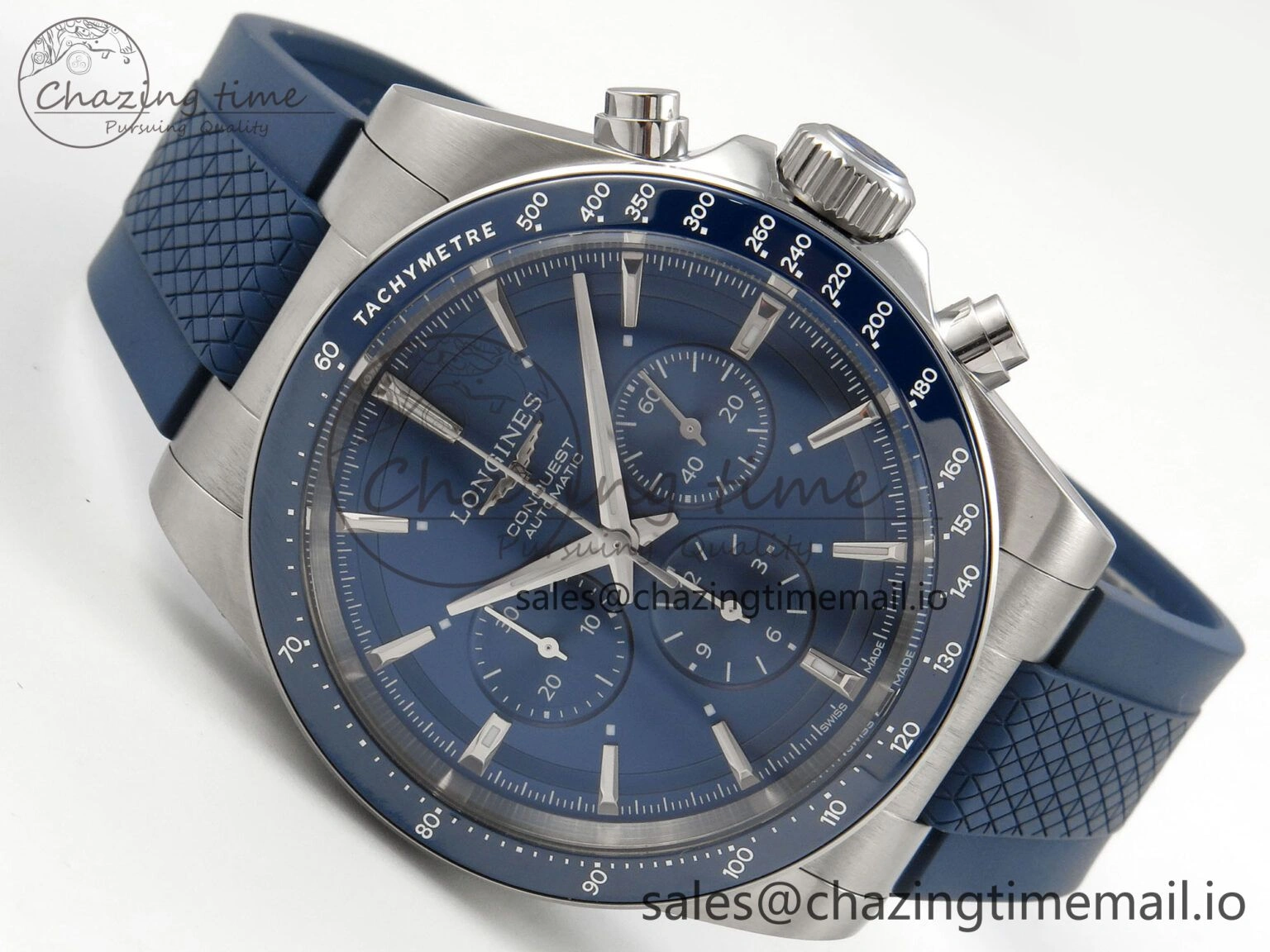 Longines Conquest 40mm SS AF 1:1 Best Edition Blue Dial on Blue Rubber Strap A2892