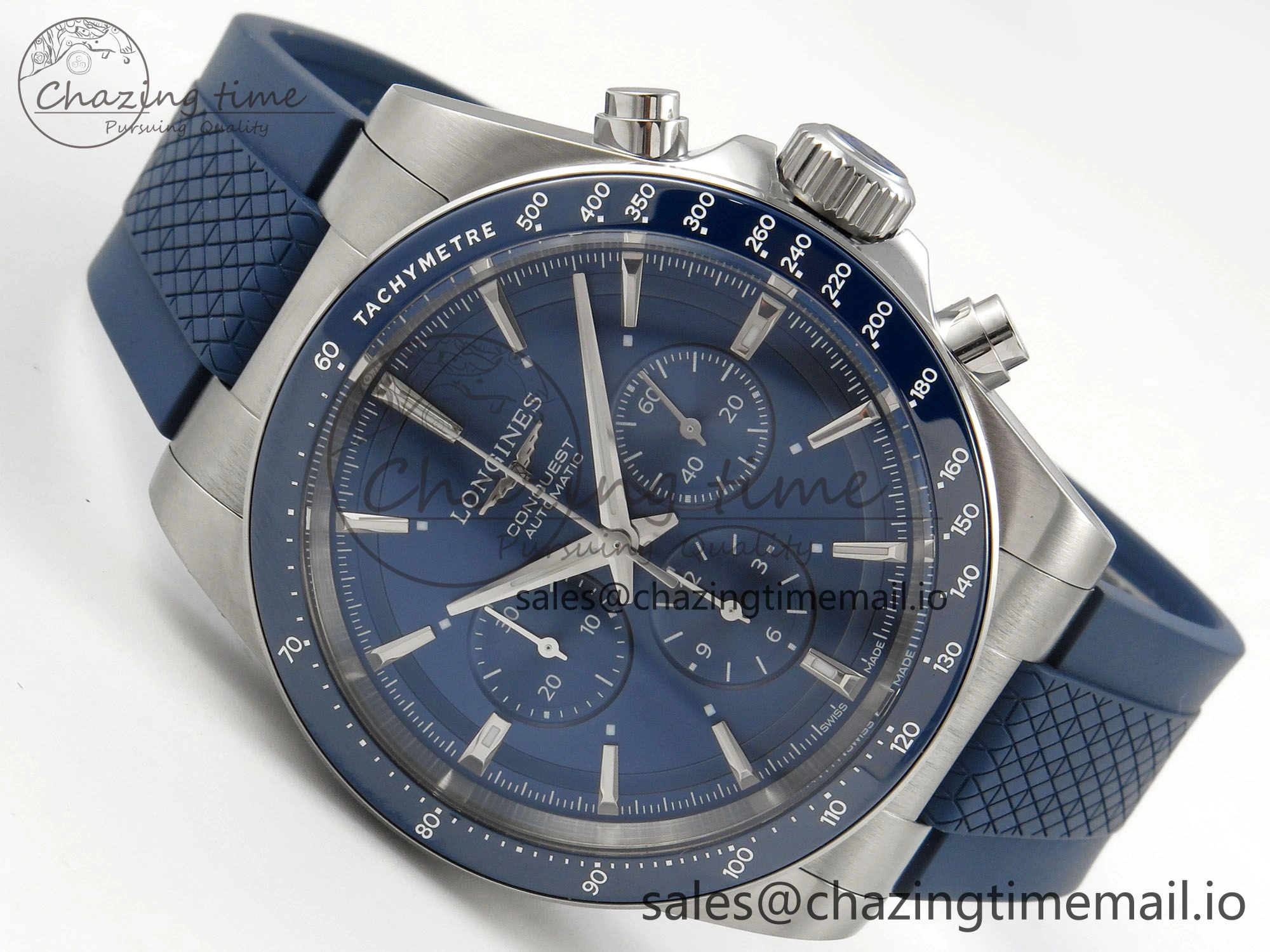 Longines Conquest 40mm SS AF 1:1 Best Edition Blue Dial on Blue Rubber Strap A2892