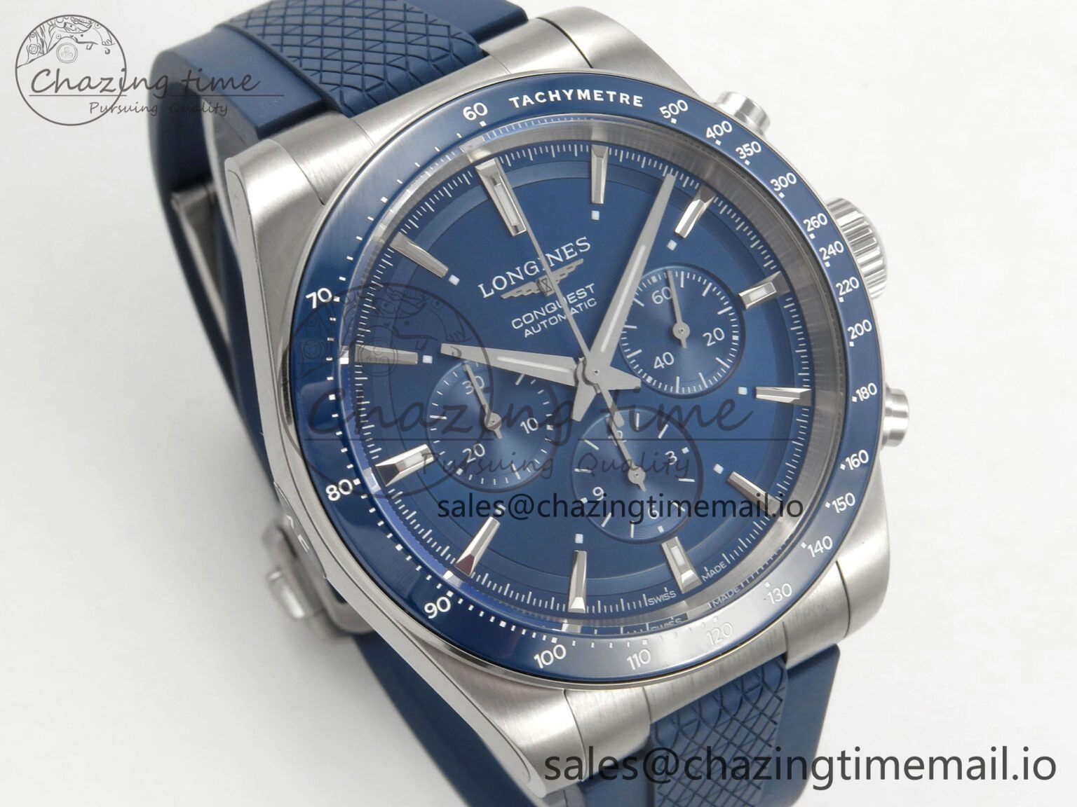 Longines Conquest 40mm SS AF 1:1 Best Edition Blue Dial on Blue Rubber Strap A2892