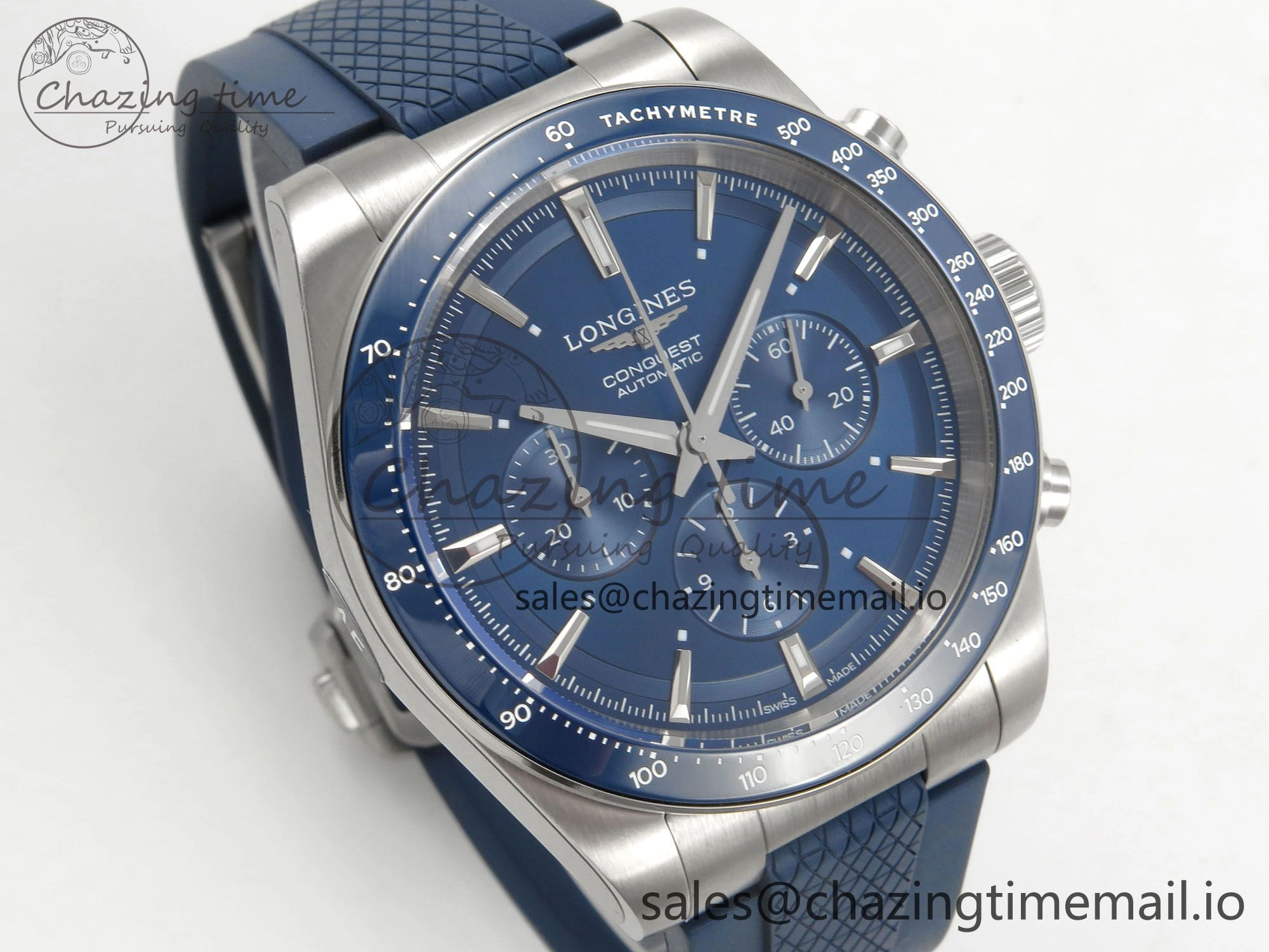 Longines Conquest 40mm SS AF 1:1 Best Edition Blue Dial on Blue Rubber Strap A2892
