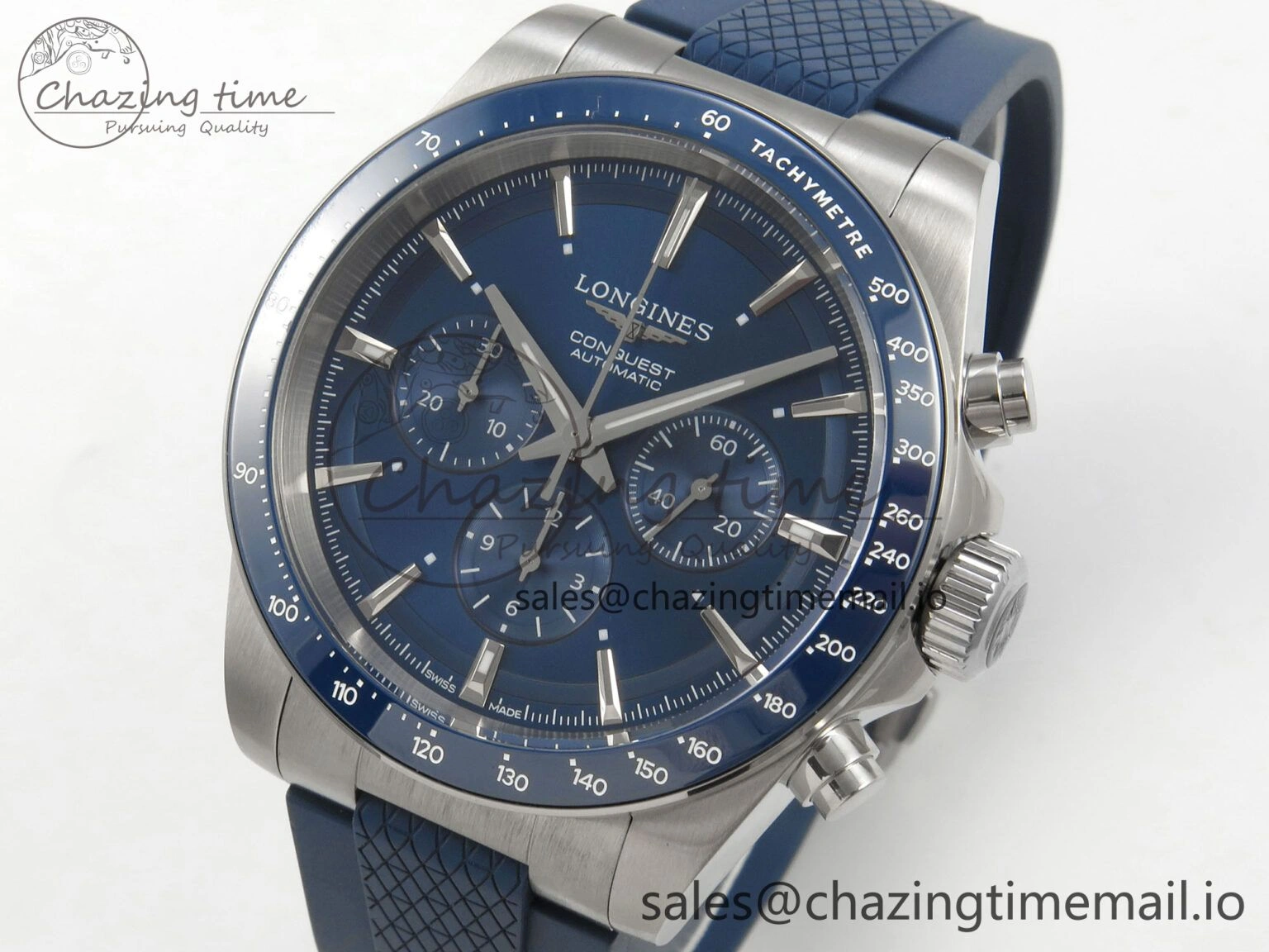 Longines Conquest 40mm SS AF 1:1 Best Edition Blue Dial on Blue Rubber Strap A2892