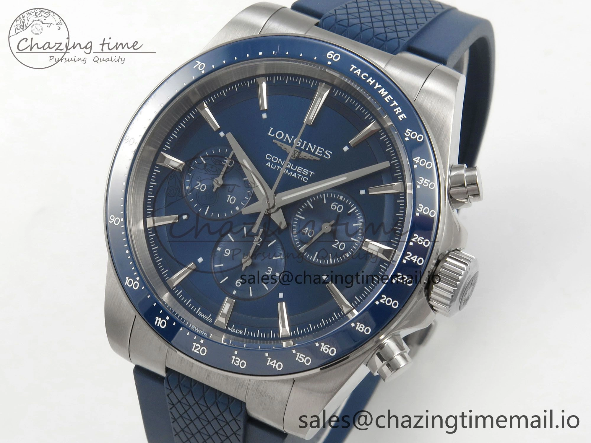 Longines Conquest 40mm SS AF 1:1 Best Edition Blue Dial on Blue Rubber Strap A2892