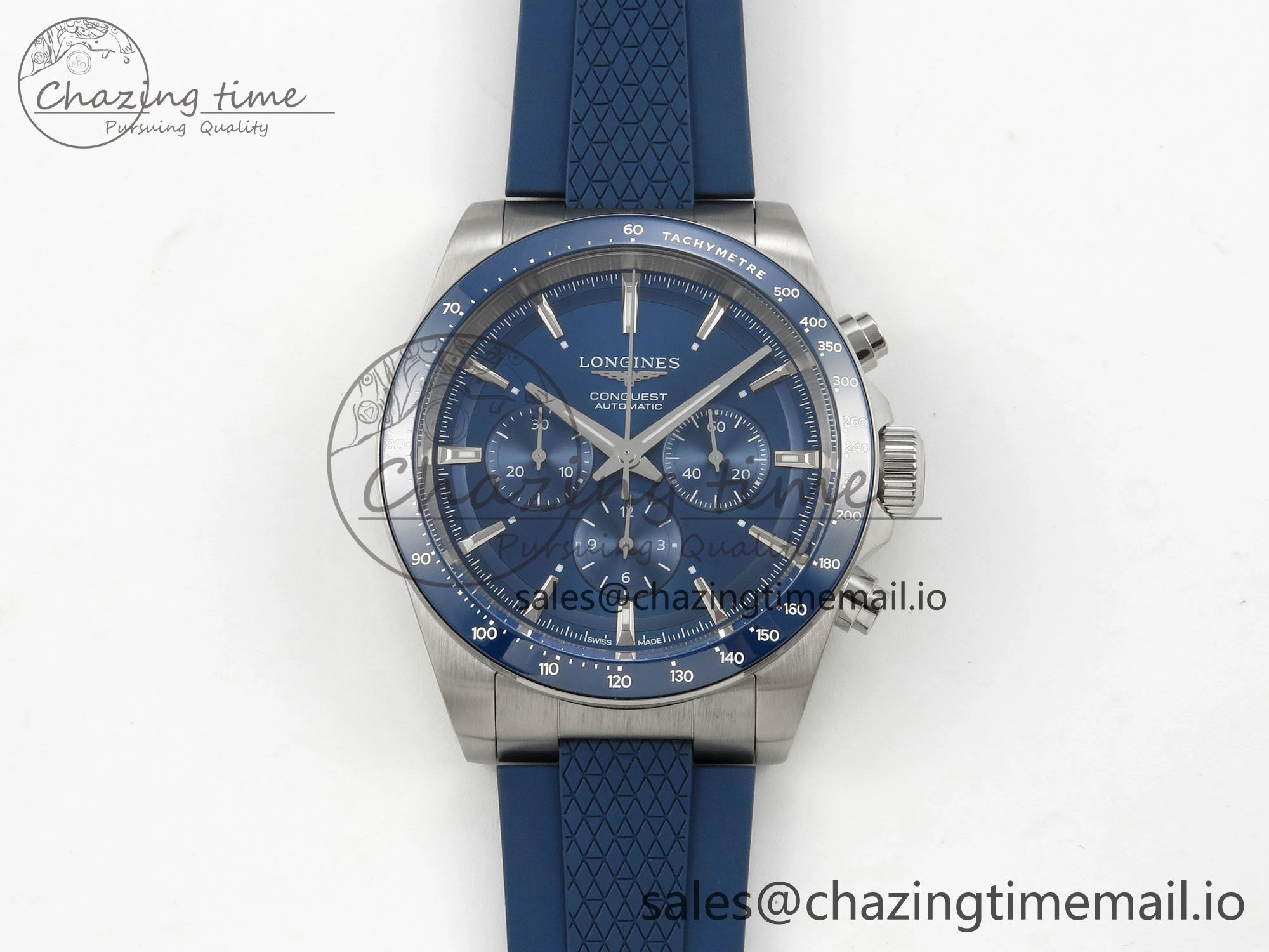 Longines Conquest 40mm SS AF 1:1 Best Edition Blue Dial on Blue Rubber Strap A2892