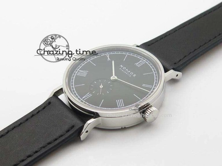 Ludwig 38 Roman Black Dial On Black Leather Strap A2813
