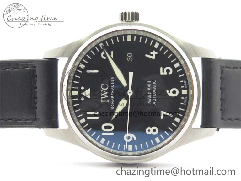 MARK XVIII IW327001 SS FKF 1:1 Best Edition Black Dial On Black Leather Strap