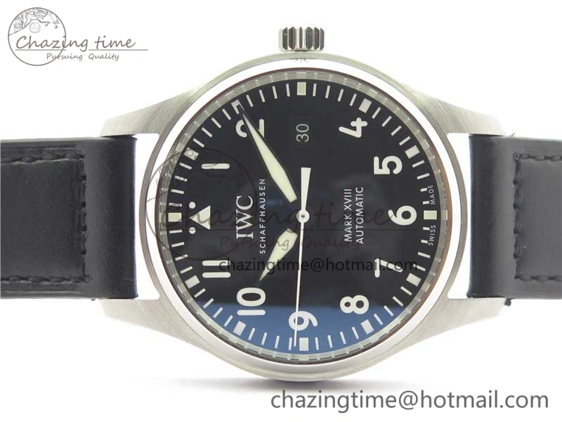MARK XVIII IW327001 SS FKF 1:1 Best Edition Black Dial On Black Leather Strap