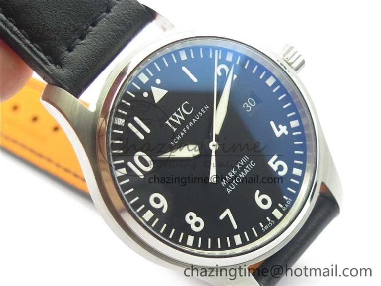 MARK XVIII IW327001 SS FKF 1:1 Best Edition Black Dial On Black Leather Strap