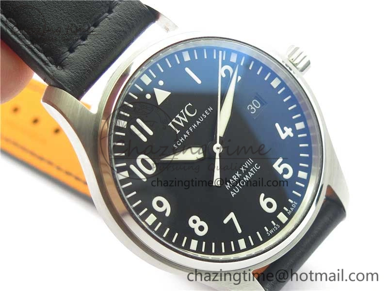 MARK XVIII IW327001 SS FKF 1:1 Best Edition Black Dial On Black Leather Strap