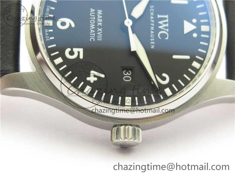 MARK XVIII IW327001 SS FKF 1:1 Best Edition Black Dial On Black Leather Strap
