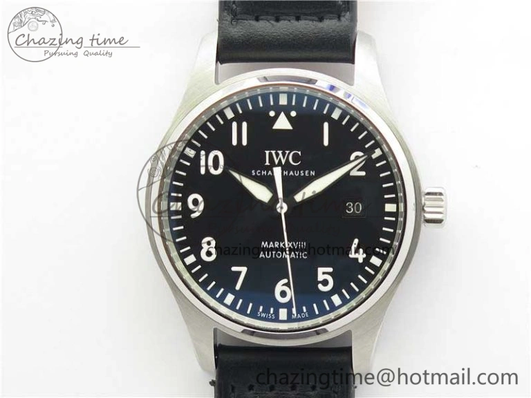 MARK XVIII IW327001 SS FKF 1:1 Best Edition Black Dial On Black Leather Strap