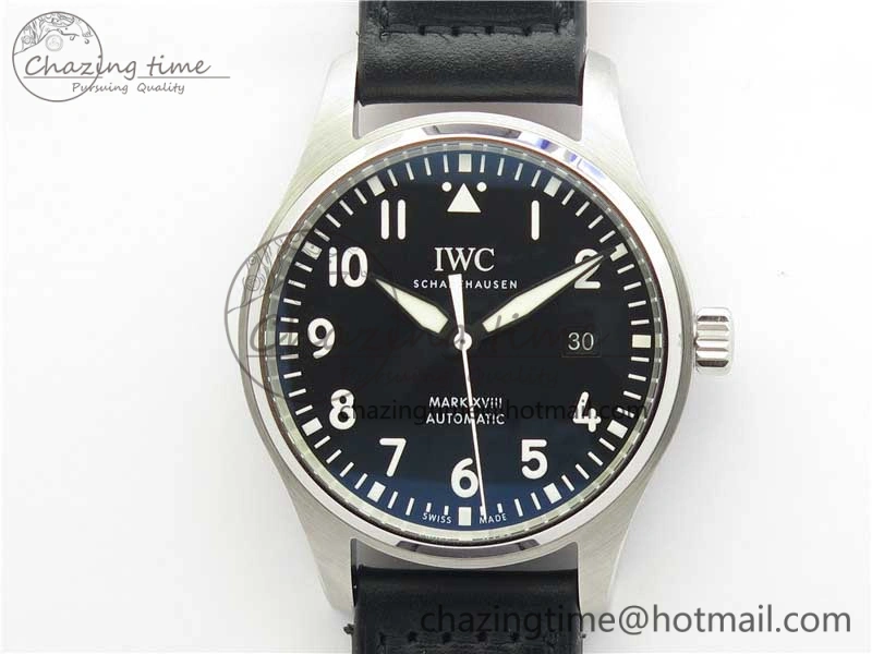 MARK XVIII IW327001 SS FKF 1:1 Best Edition Black Dial On Black Leather Strap