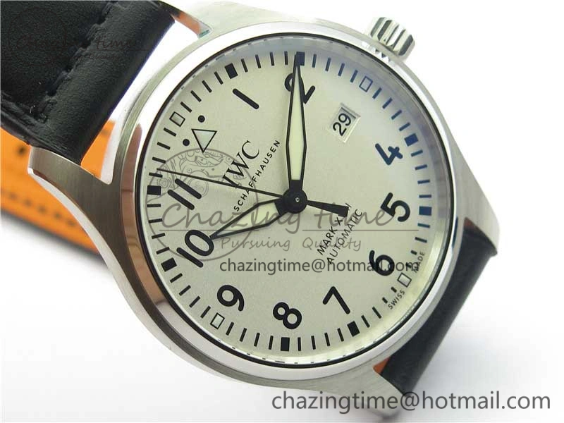 MARK XVIII IW327002 SS FKF 1:1 Best Edition White Dial On Black Leather Strap