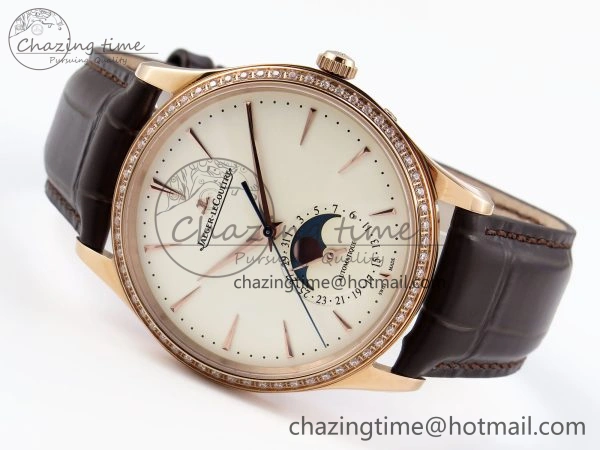 MASTER ULTRA THIN MOON RG APSF 1:1 BEST EDITION WHITE DIAL DIAMONDS BEZEL ON BROWN LEATHER STRAP SA925 SUPER CLONE