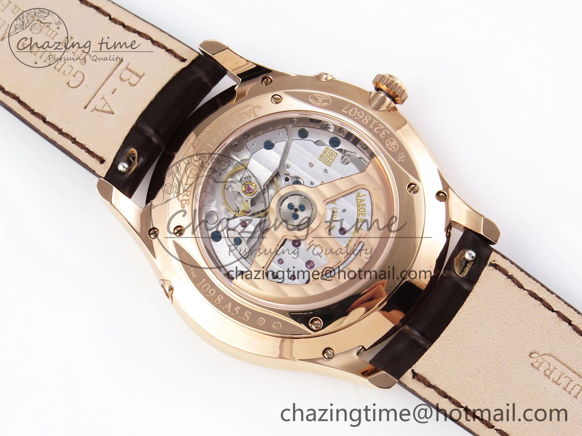 MASTER ULTRA THIN MOON RG APSF 1:1 BEST EDITION WHITE DIAL DIAMONDS BEZEL ON BROWN LEATHER STRAP SA925 SUPER CLONE