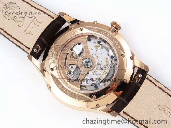 MASTER ULTRA THIN MOON RG APSF 1:1 BEST EDITION WHITE DIAL DIAMONDS BEZEL ON BROWN LEATHER STRAP SA925 SUPER CLONE