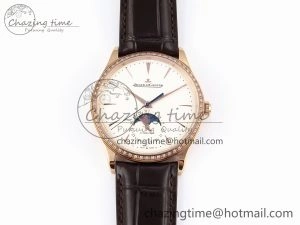 MASTER ULTRA THIN MOON RG APSF 1:1 BEST EDITION WHITE DIAL DIAMONDS BEZEL ON BROWN LEATHER STRAP SA925 SUPER CLONE