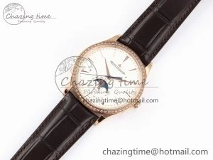 MASTER ULTRA THIN MOON RG APSF 1:1 BEST EDITION WHITE DIAL DIAMONDS BEZEL ON BROWN LEATHER STRAP SA925 SUPER CLONE