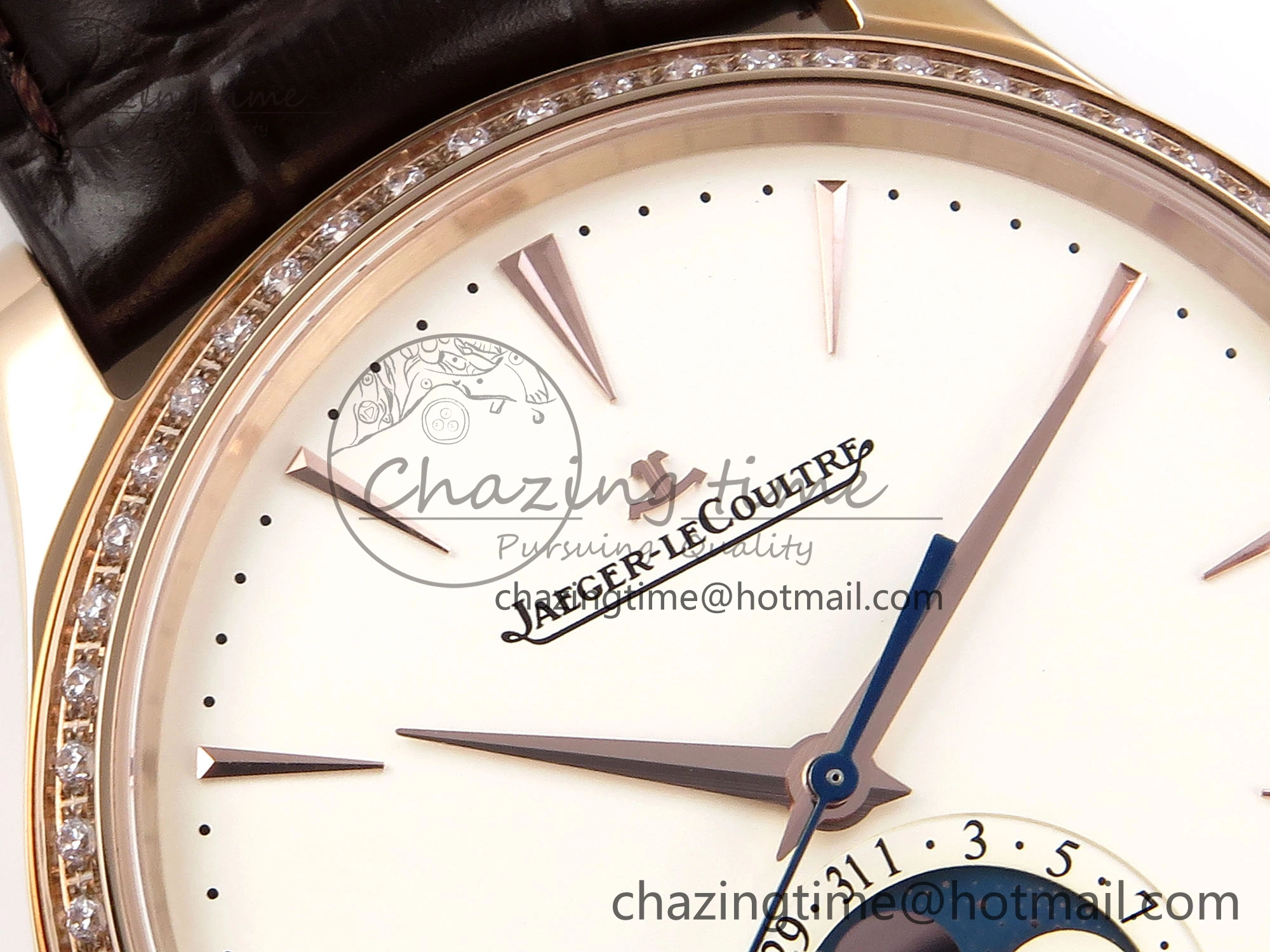 MASTER ULTRA THIN MOON RG APSF 1:1 BEST EDITION WHITE DIAL DIAMONDS BEZEL ON BROWN LEATHER STRAP SA925 SUPER CLONE