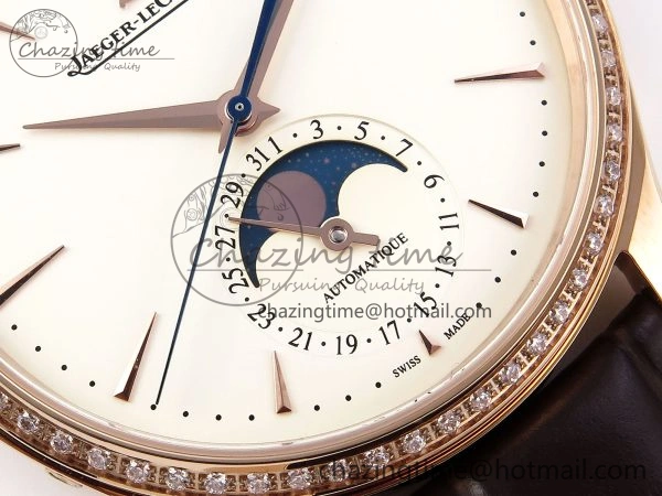MASTER ULTRA THIN MOON RG APSF 1:1 BEST EDITION WHITE DIAL DIAMONDS BEZEL ON BROWN LEATHER STRAP SA925 SUPER CLONE