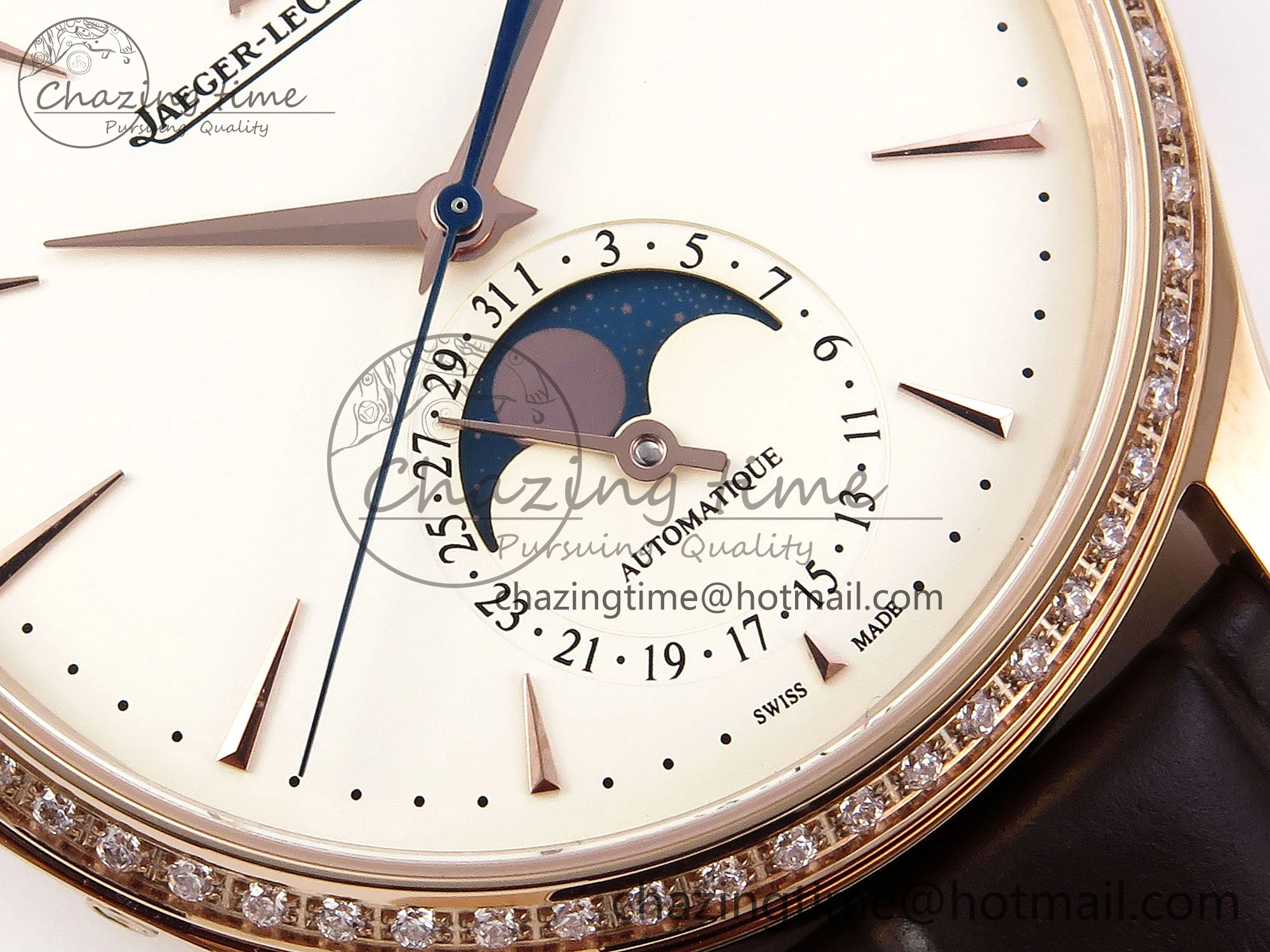 MASTER ULTRA THIN MOON RG APSF 1:1 BEST EDITION WHITE DIAL DIAMONDS BEZEL ON BROWN LEATHER STRAP SA925 SUPER CLONE