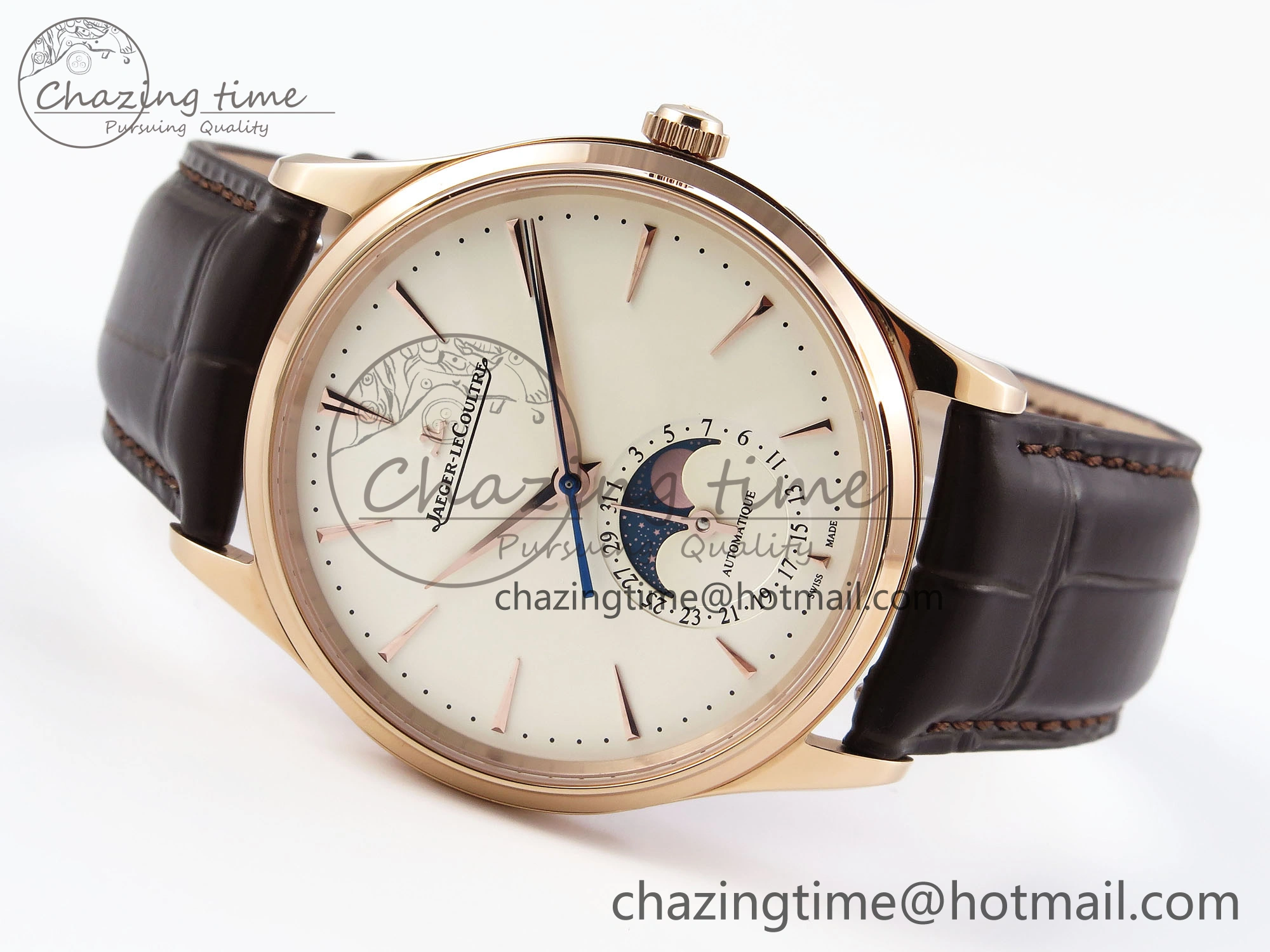 MASTER ULTRA THIN MOON RG APSF 1:1 BEST EDITION WHITE DIAL ON BROWN LEATHER STRAP SA925 SUPER CLONE
