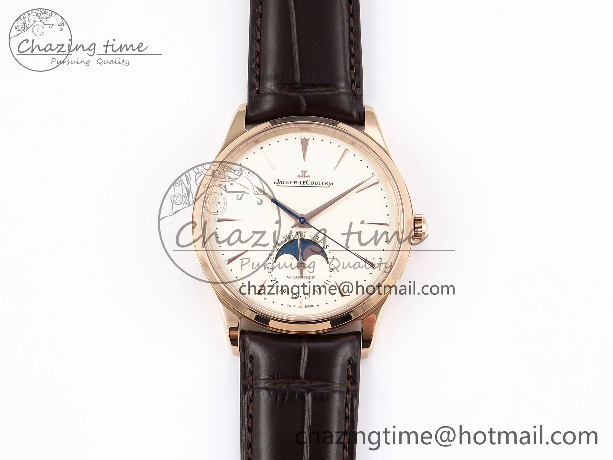 MASTER ULTRA THIN MOON RG APSF 1:1 BEST EDITION WHITE DIAL ON BROWN LEATHER STRAP SA925 SUPER CLONE