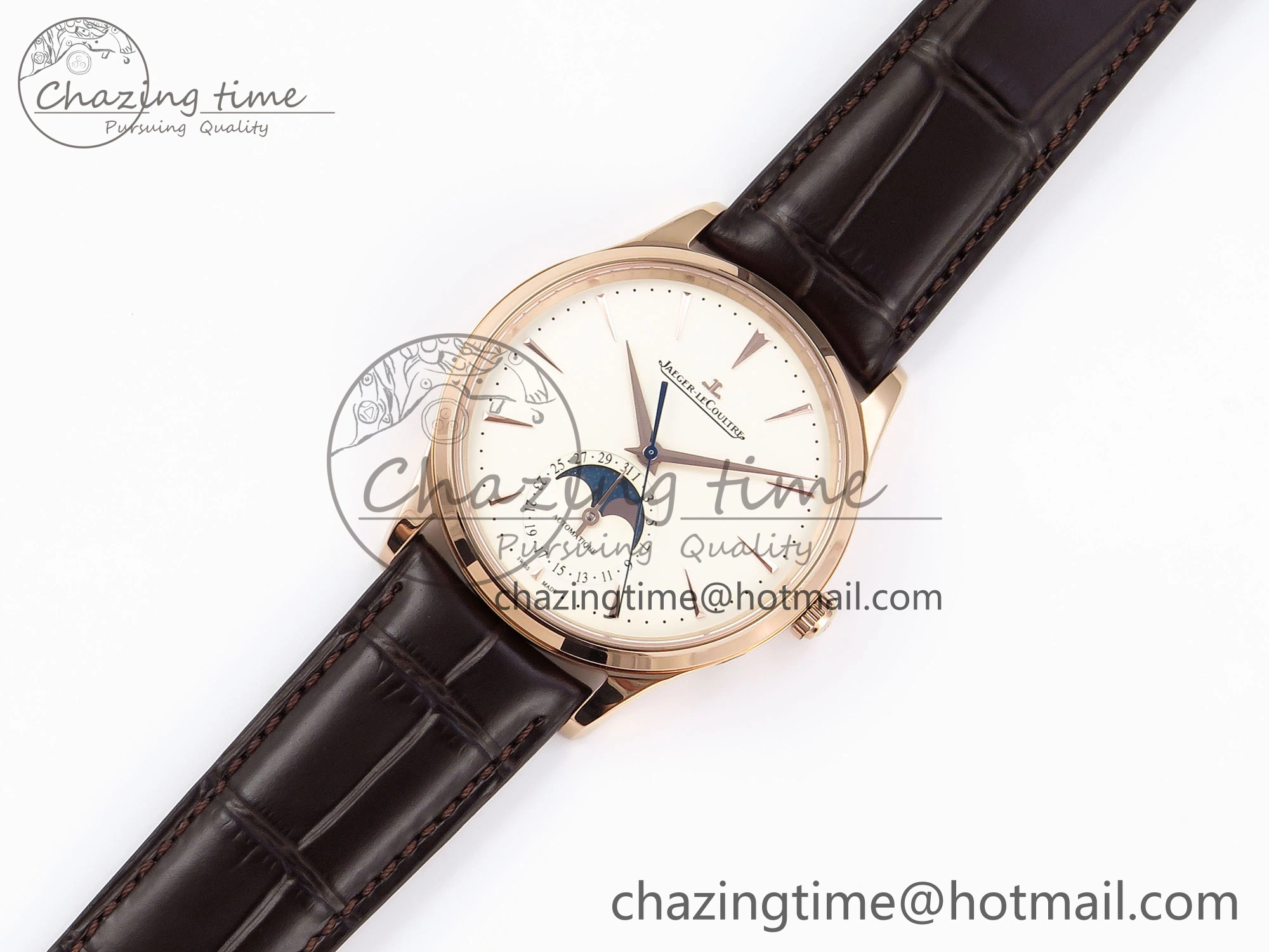MASTER ULTRA THIN MOON RG APSF 1:1 BEST EDITION WHITE DIAL ON BROWN LEATHER STRAP SA925 SUPER CLONE