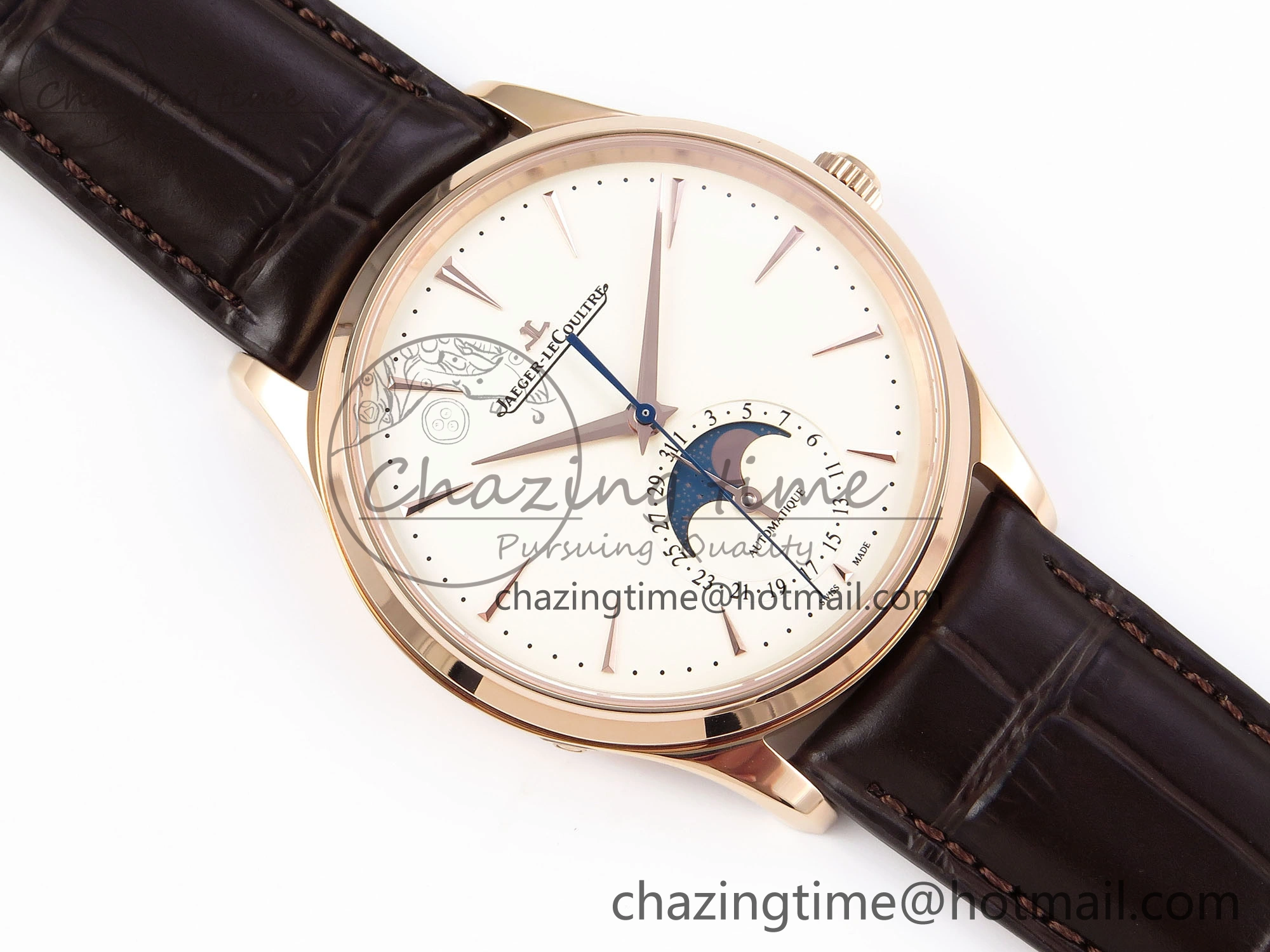 MASTER ULTRA THIN MOON RG APSF 1:1 BEST EDITION WHITE DIAL ON BROWN LEATHER STRAP SA925 SUPER CLONE
