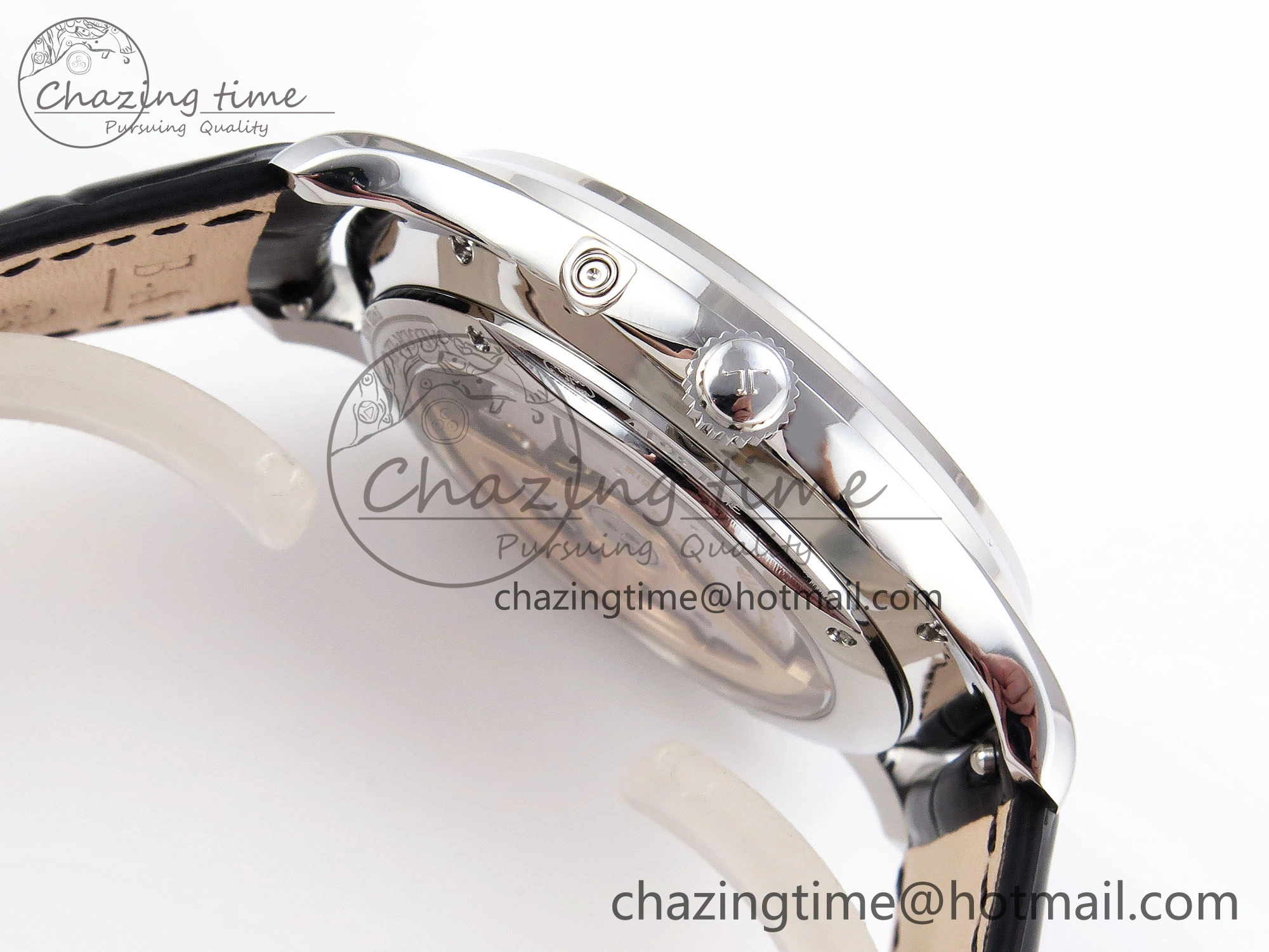 MASTER ULTRA THIN MOON SS APSF 1:1 BEST EDITION BLACK DIAL ON BLACK LEATHER STRAP SA925 SUPER CLONE