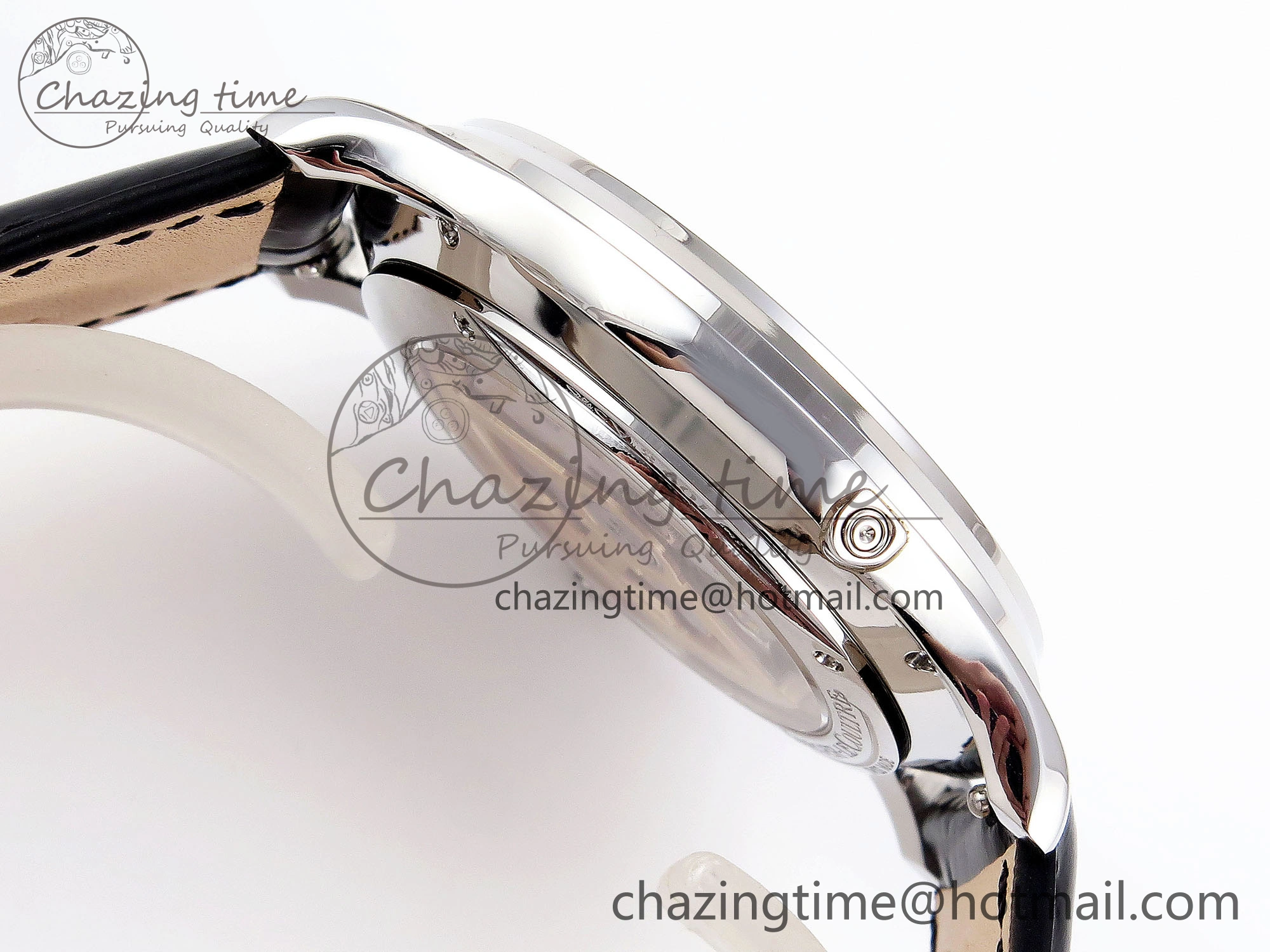 MASTER ULTRA THIN MOON SS APSF 1:1 BEST EDITION BLACK DIAL ON BLACK LEATHER STRAP SA925 SUPER CLONE