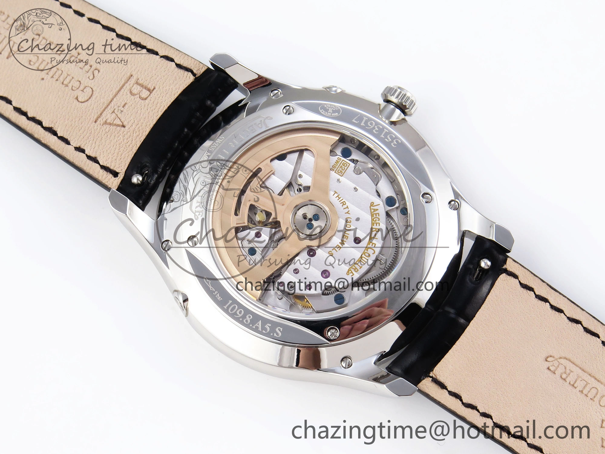 MASTER ULTRA THIN MOON SS APSF 1:1 BEST EDITION BLACK DIAL ON BLACK LEATHER STRAP SA925 SUPER CLONE